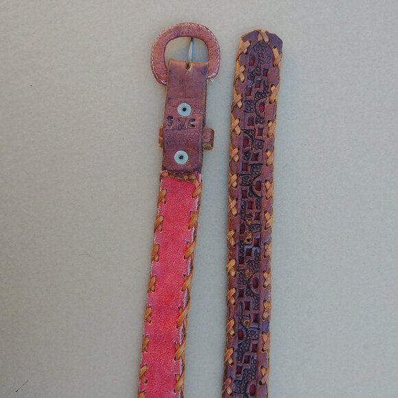 Handmade in Mexico brown red leather belt with braided detailing - Picture 7 of 10